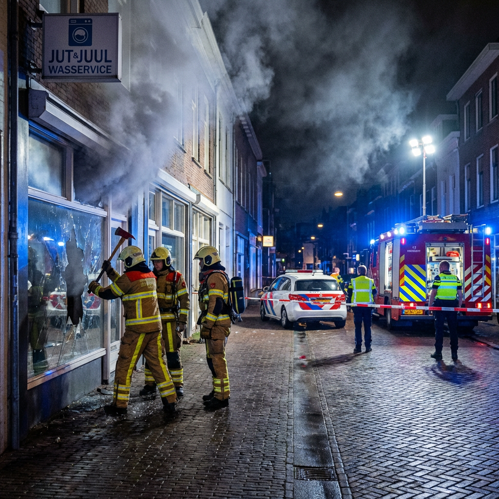 Brandweer forceert voordeur wasserij om brandende theedoeken te blussen