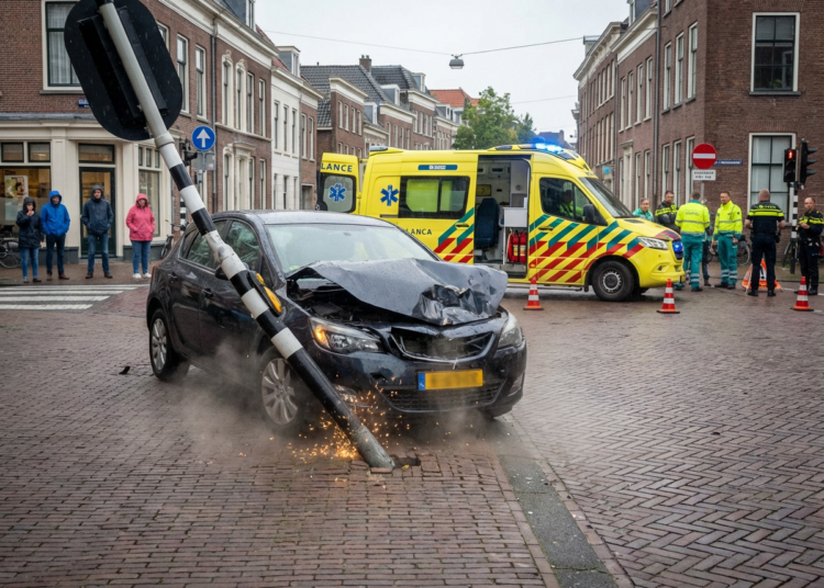 Automobilist ramt verkeerslicht omver op de Kapittelweg