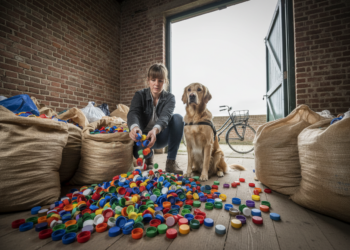 Ziekte weerhoudt Andrea er niet van om doppen te blijven inzamelen voor geleidehonden