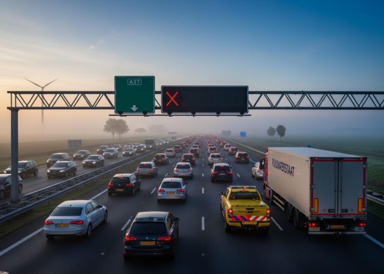 Flinke vertraging op A27 door gestrande vrachtwagen nabij Werkendam