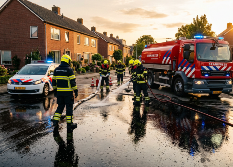 Brandweer urenlang in de weer met oliespoor van zes kilometer Brandweer urenlang in de weer met oliespoor van zes kilometer
